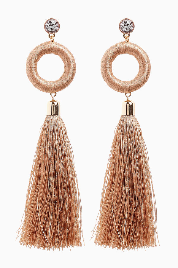 Nude Statement Tassel Drop Earrings