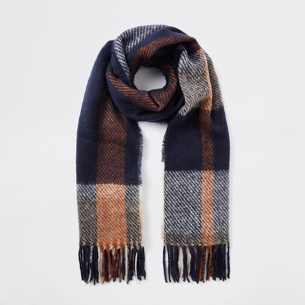 Navy check scarf