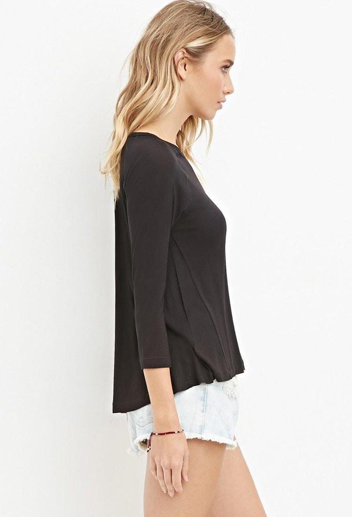 Ribbed-Panel Slub Knit Top