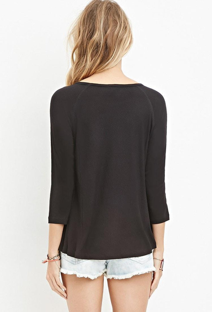 Ribbed-Panel Slub Knit Top