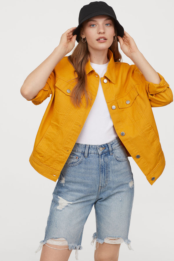 Dark yellow cropped denim jacket