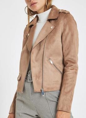 Light brown faux suede biker jacket