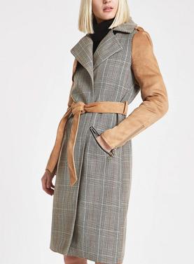 Light brown check suedette  trench coat